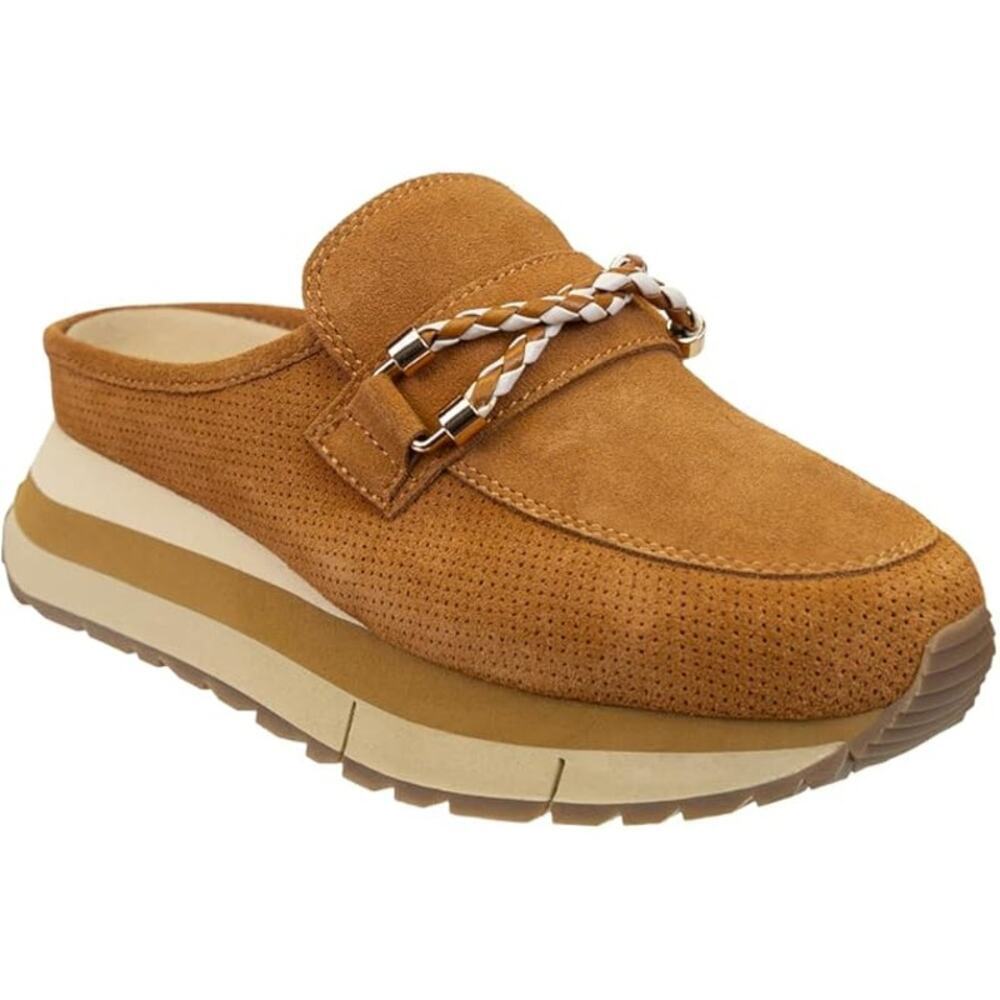 Naked Feet Polo Suede Slip On Platform Mule Sneaker Camel Women's Size 8.5 NWOT